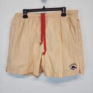 Vintage Tommy Bahama Swim Trunks Size L Orange Seersucker Embroidered Marlin